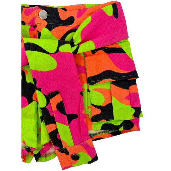 Hot & Delicious Neon Camo Print High-Waisted Festival Shorts w/Belted Design S - Picture 7 of 10